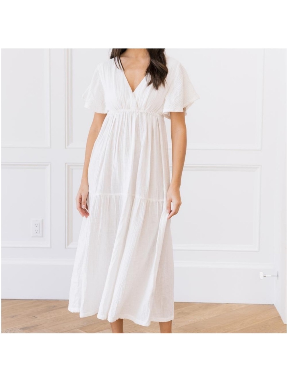 Cozy Earth Boardwalk Breeze Midi Dress Women's Small Gauze White Flutter Sleeve